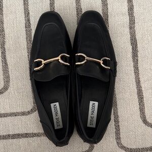 Steve Madden Black Loafers with Gold Detailing